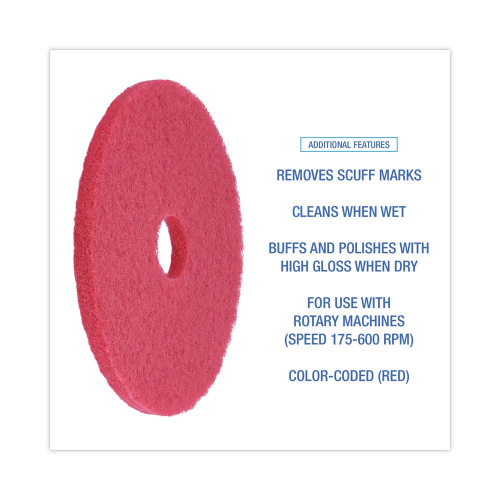 Buffing Floor Pads, 18" Diameter, Red, 5/Carton - Image 3