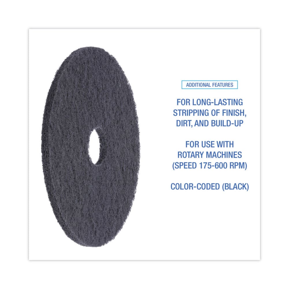 Stripping Floor Pads, 18" Diameter, Black, 5/Carton - Image 3