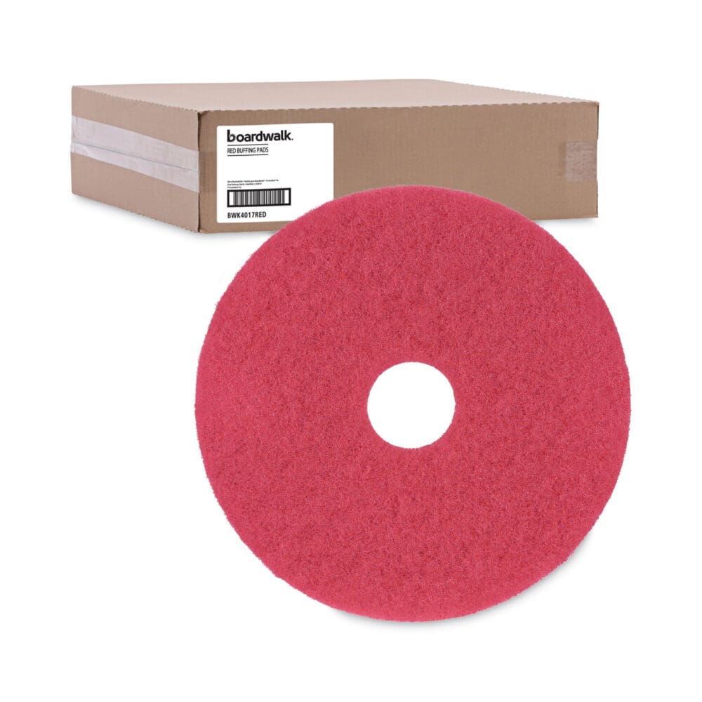 Buffing Floor Pads, 17" Diameter, Red, 5/Carton - Image 4