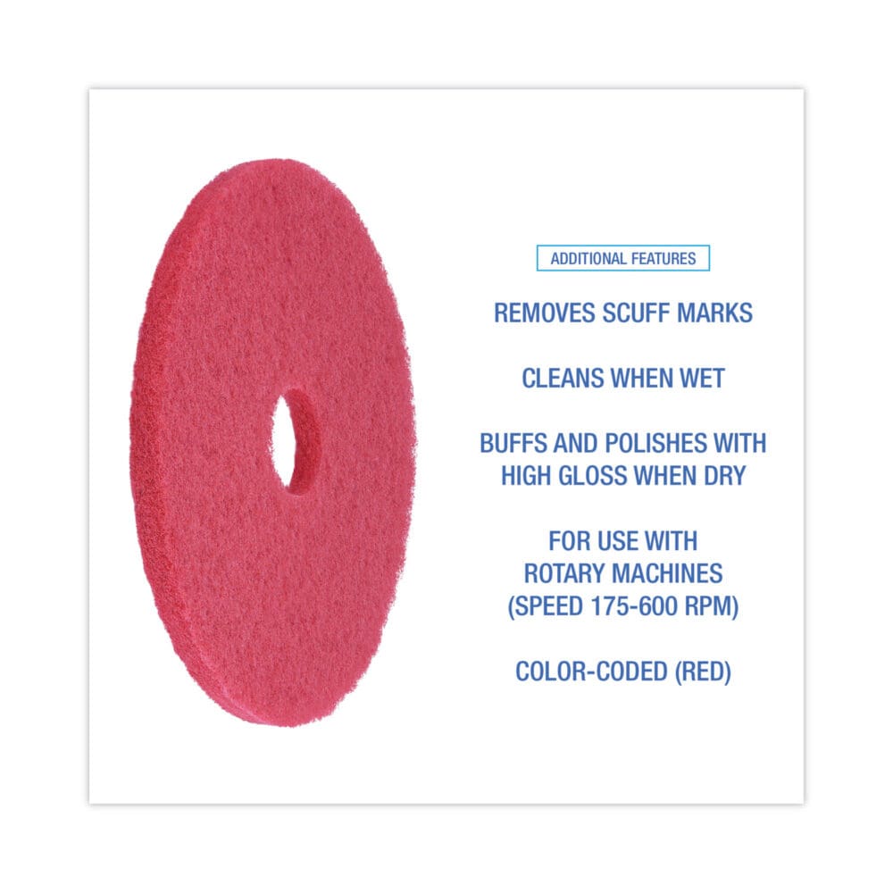 Buffing Floor Pads, 17" Diameter, Red, 5/Carton - Image 3