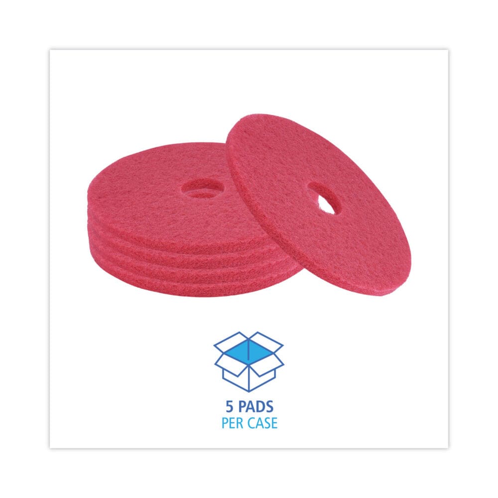 Buffing Floor Pads, 17" Diameter, Red, 5/Carton - Image 2