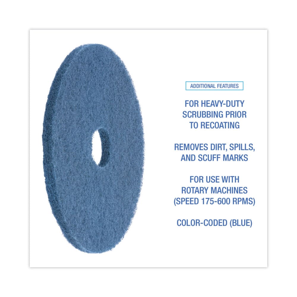 Scrubbing Floor Pads, 17" Diameter, Blue, 5/Carton - Image 3