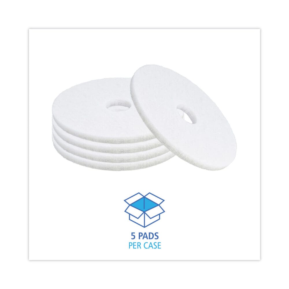 Polishing Floor Pads, 16" Diameter, White, 5/Carton - Image 2
