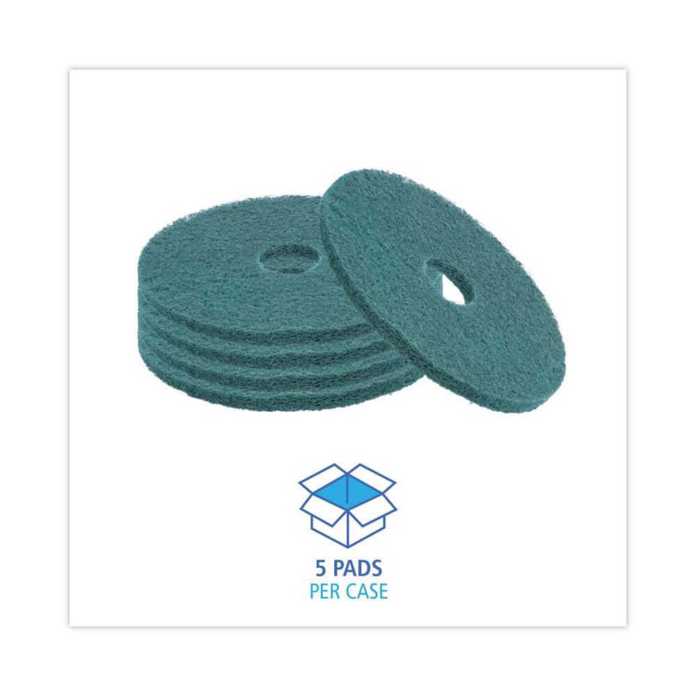 Heavy-Duty Scrubbing Floor Pads, 16" Diameter, Green, 5/Carton - Image 2