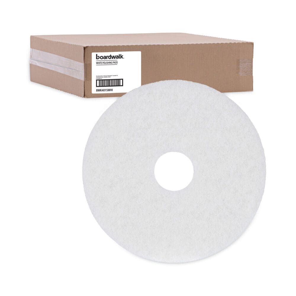 Polishing Floor Pads, 15" Diameter, White, 5/Carton - Image 4