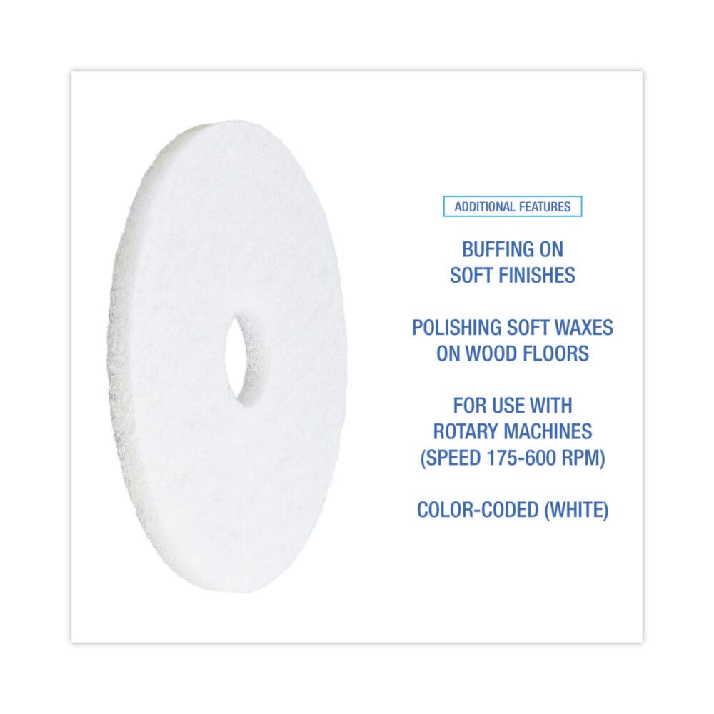 Polishing Floor Pads, 15" Diameter, White, 5/Carton - Image 3