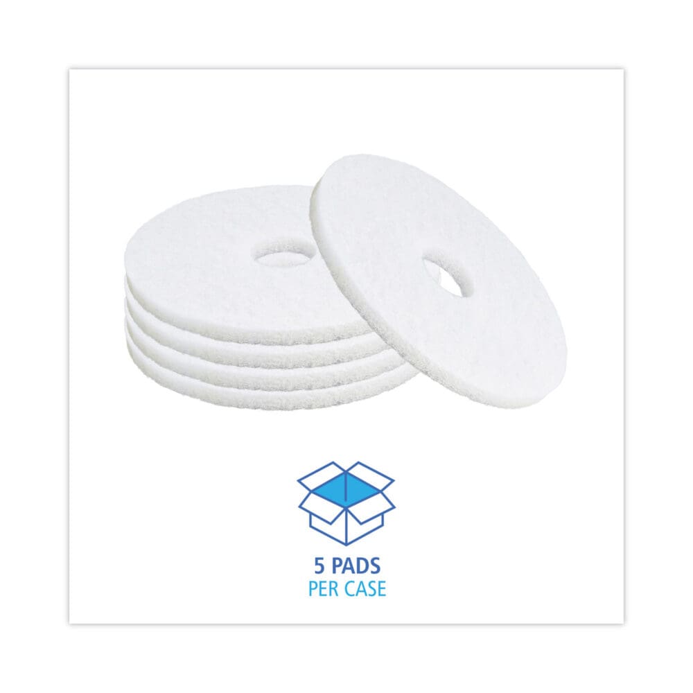Polishing Floor Pads, 15" Diameter, White, 5/Carton - Image 2