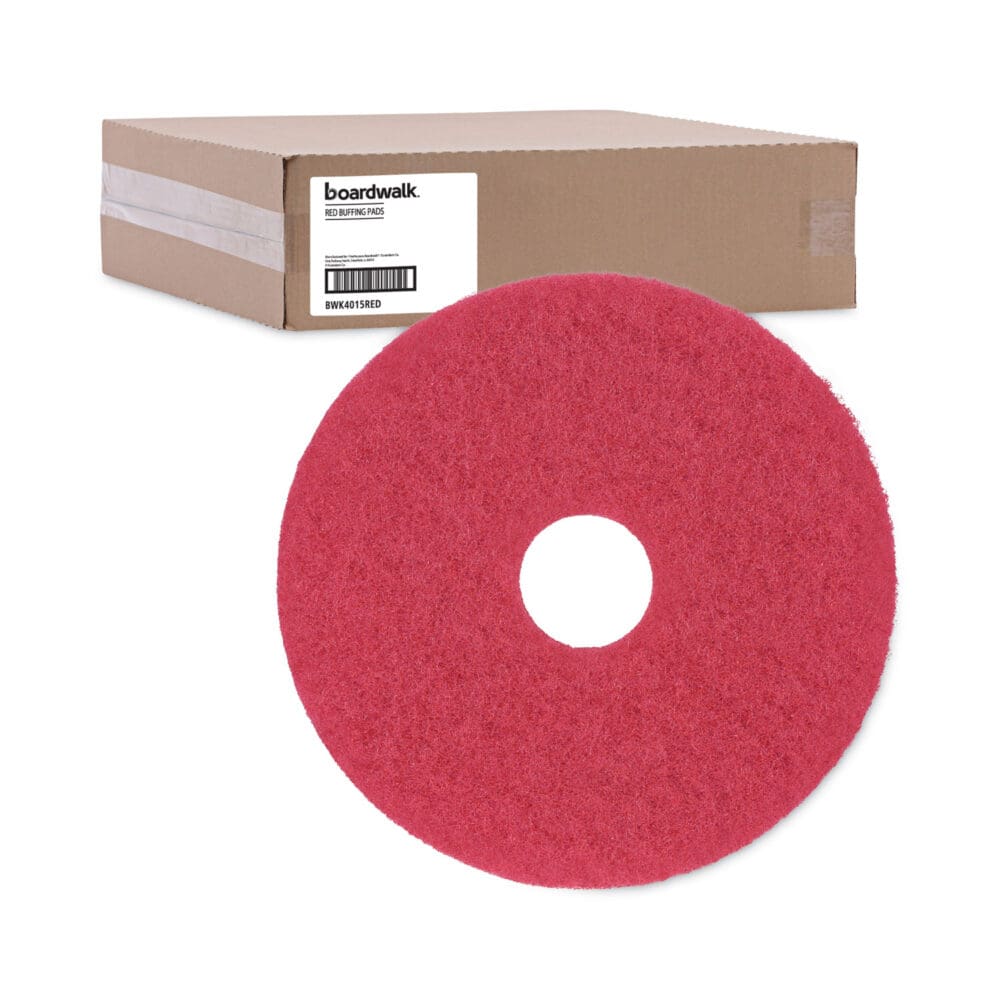 Buffing Floor Pads, 15" Diameter, Red, 5/Carton - Image 4