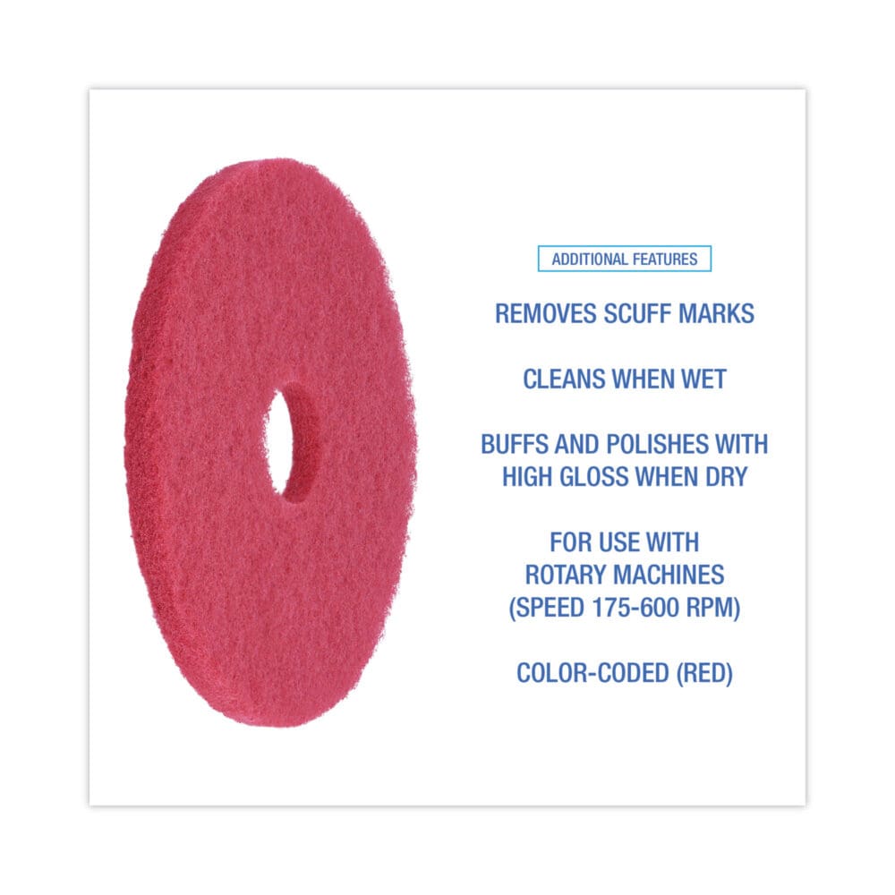 Buffing Floor Pads, 15" Diameter, Red, 5/Carton - Image 3
