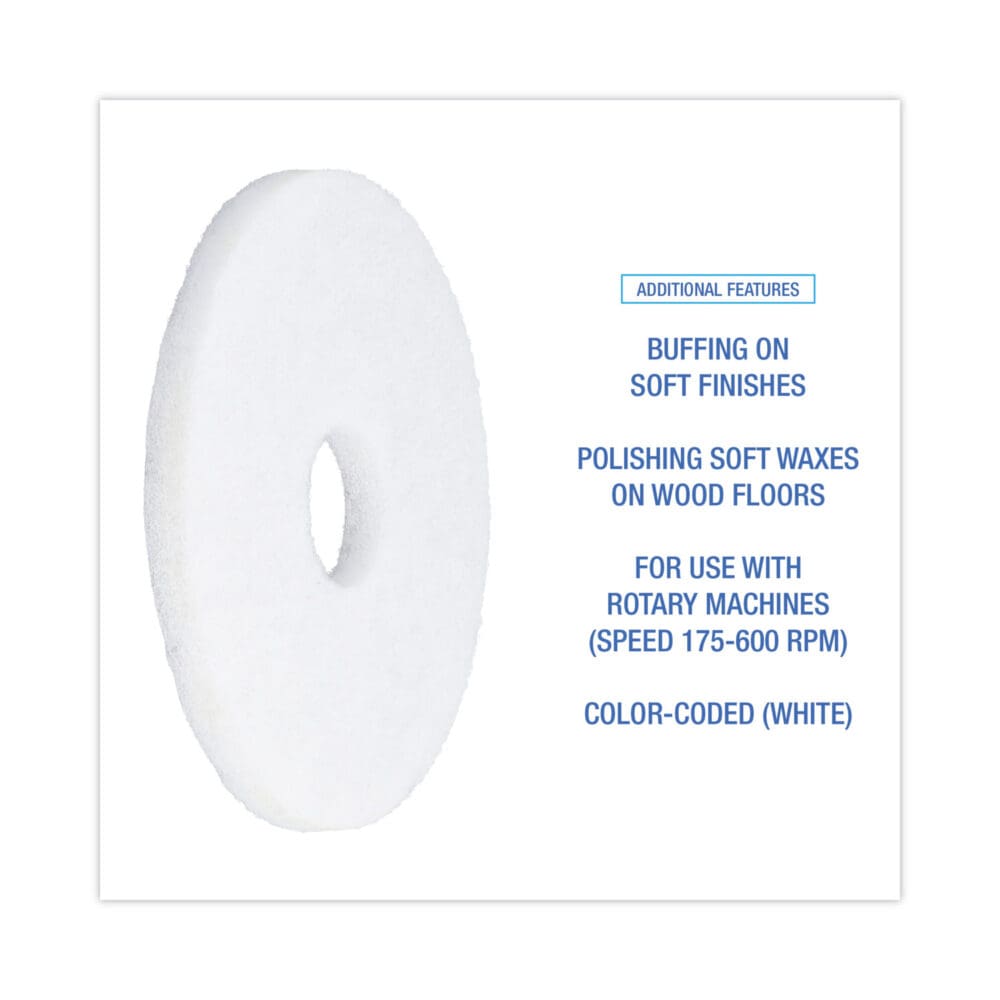 Polishing Floor Pads, 13" Diameter, White, 5/Carton - Image 3