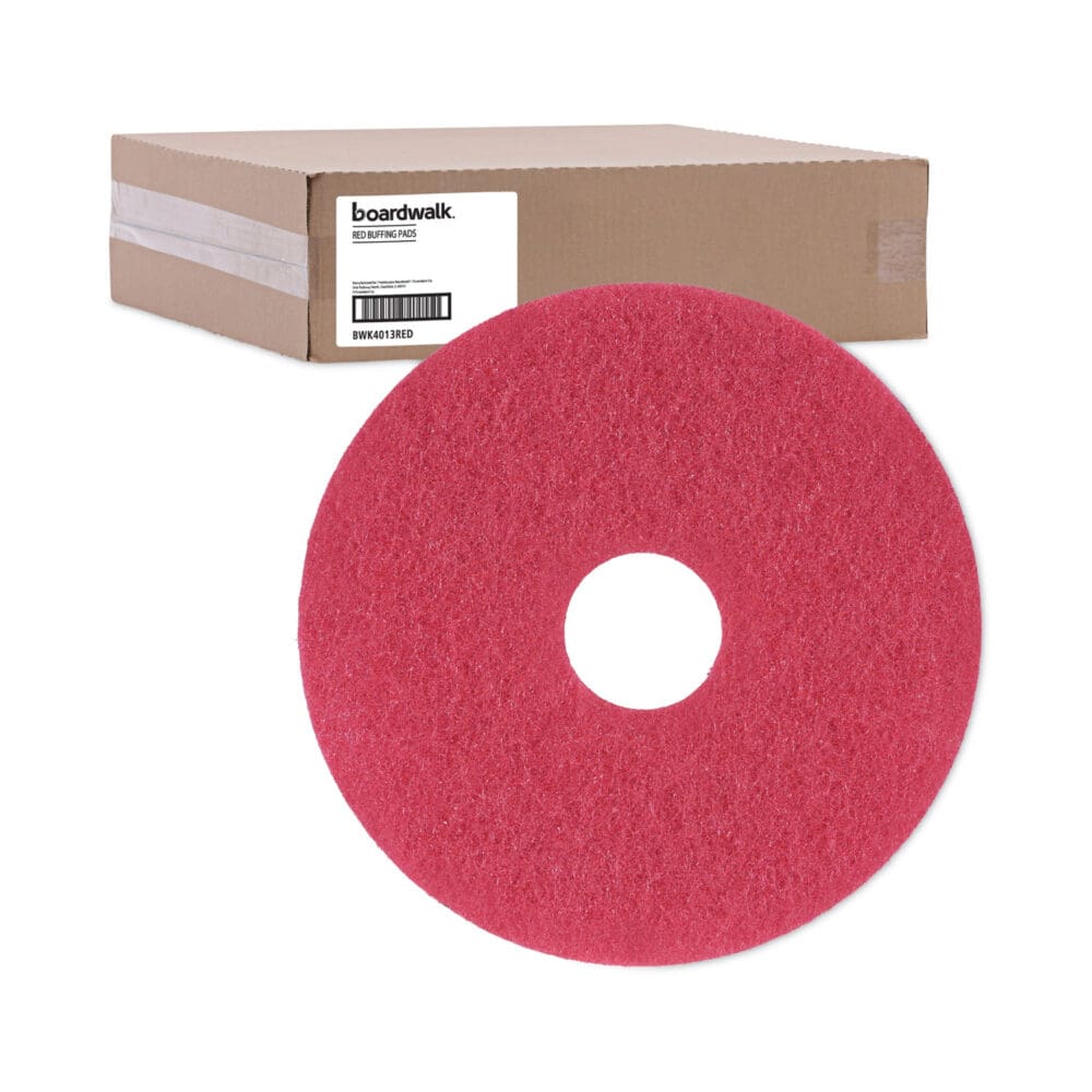Buffing Floor Pads, 13" Diameter, Red, 5/Carton - Image 4