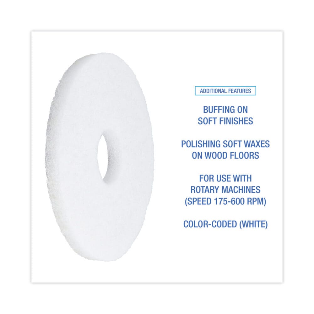 Polishing Floor Pads, 12" Diameter, White, 5/Carton - Image 3