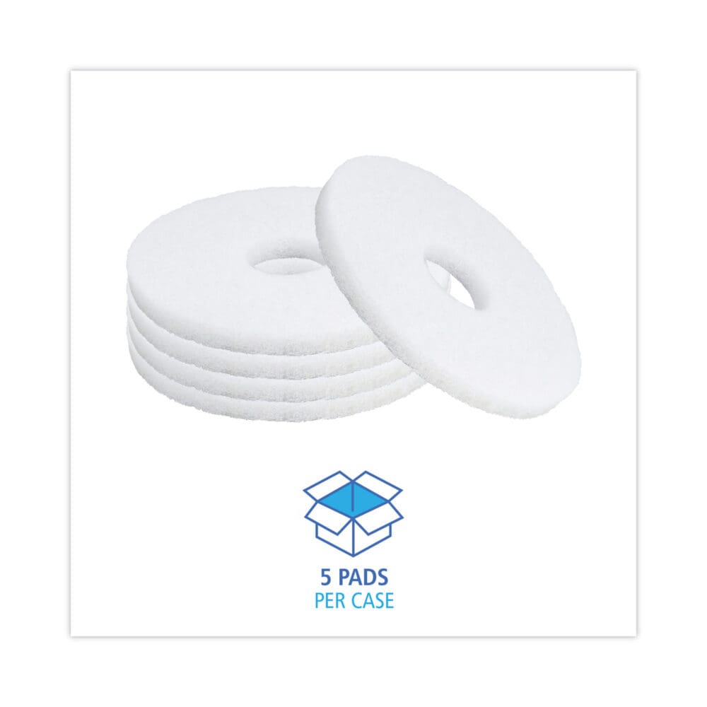 Polishing Floor Pads, 12" Diameter, White, 5/Carton - Image 2