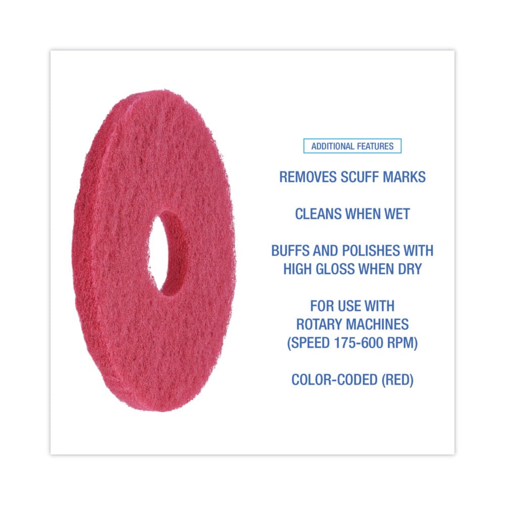 Buffing Floor Pads, 12" Diameter, Red, 5/Carton - Image 3