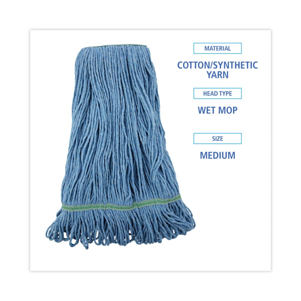 Super Loop Wet Mop Head, Cotton/Synthetic Fiber, 1" Headband, Medium Size, Blue, 12/Carton - Image 9