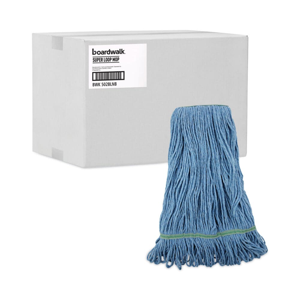 Super Loop Wet Mop Head, Cotton/Synthetic Fiber, 1" Headband, Medium Size, Blue, 12/Carton - Image 8