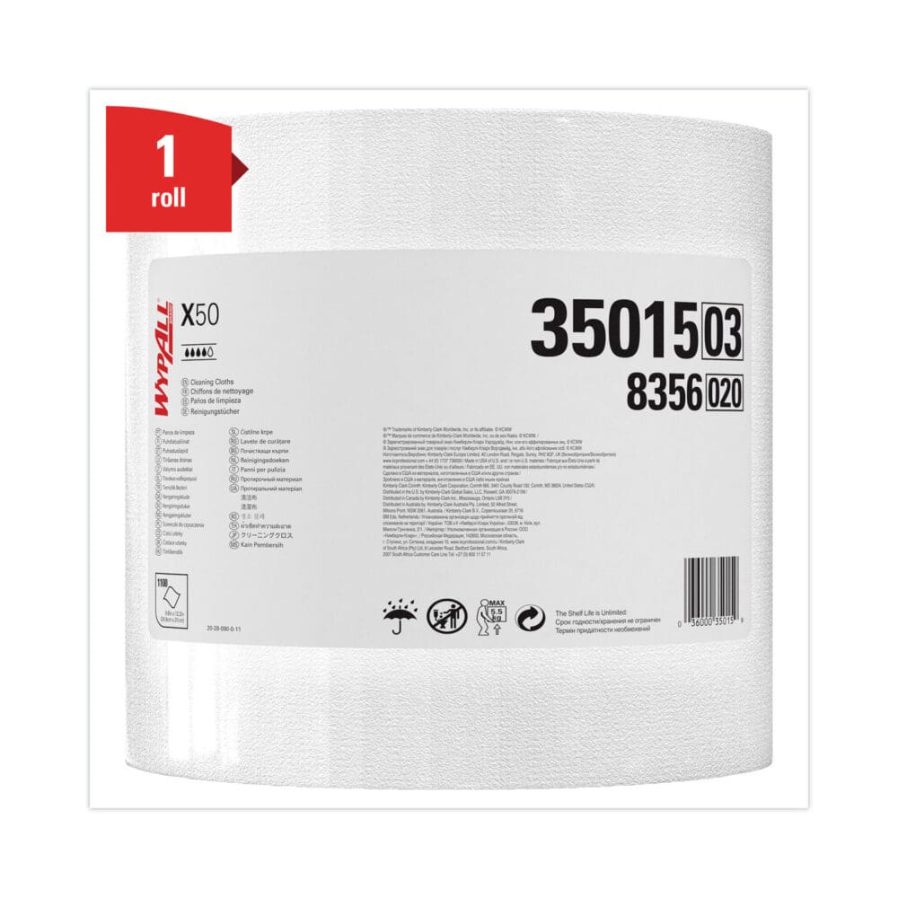 X50 Cloths, Jumbo Roll, 13.4 x 9.8, White, 1,100/Roll - Image 2