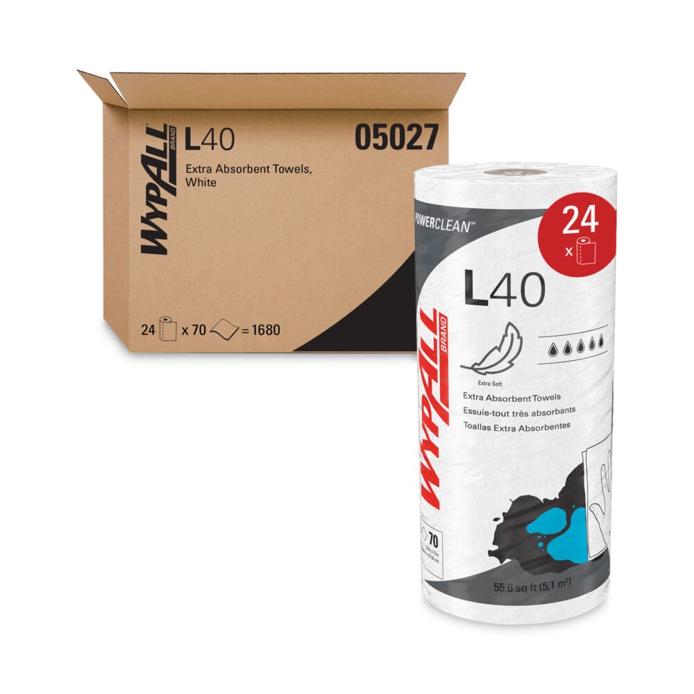 L40 Towels, Small Roll, 10.4 x 11, White, 70/Roll, 24 Rolls/Carton - Image 2