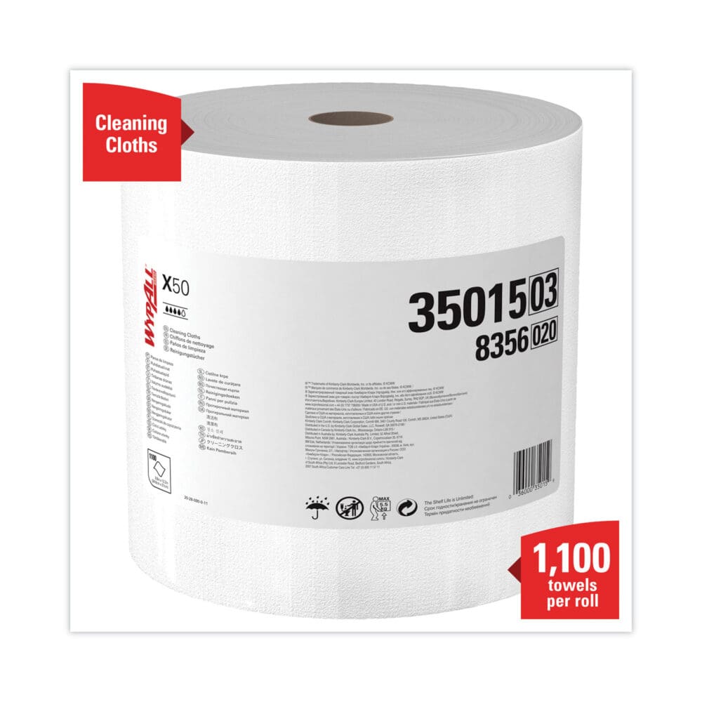 X50 Cloths, Jumbo Roll, 13.4 x 9.8, White, 1,100/Roll - Image 6