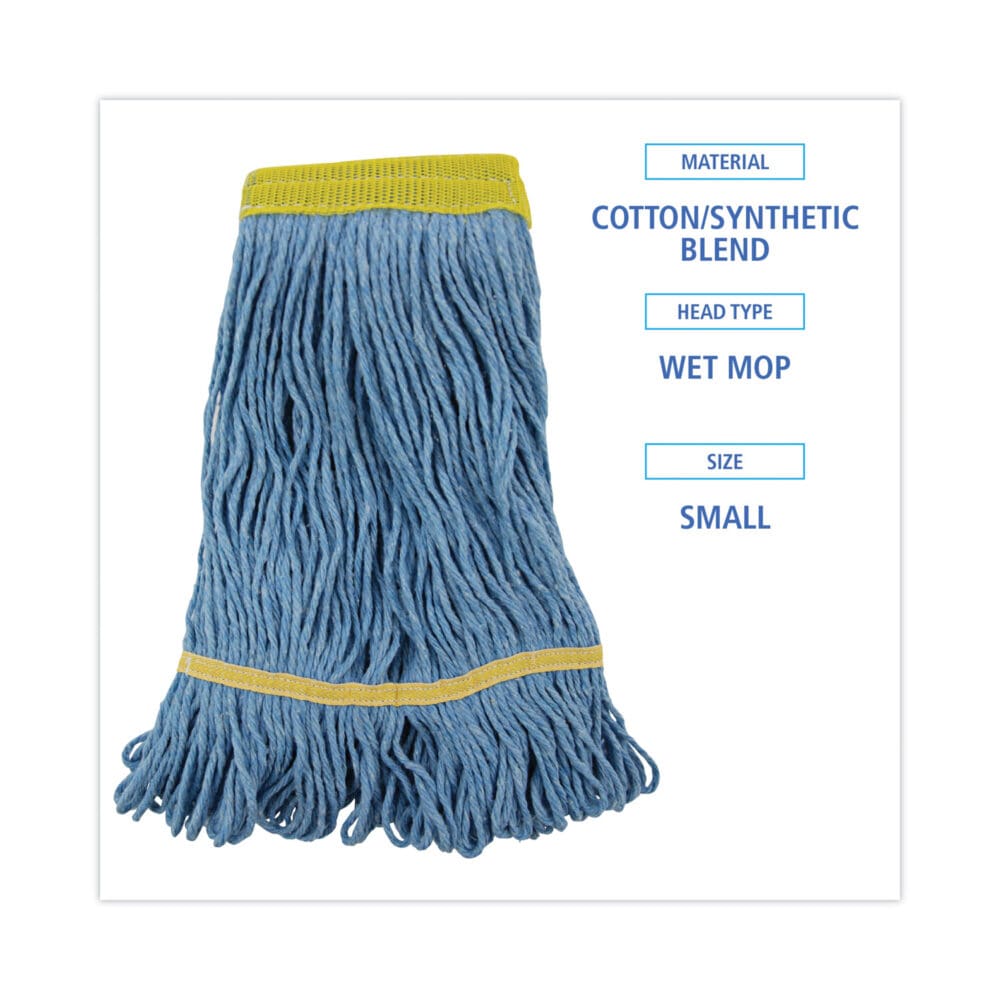 Super Loop Wet Mop Head, Cotton/Synthetic Fiber, 5" Headband, Small Size, Blue, 12/Carton - Image 9