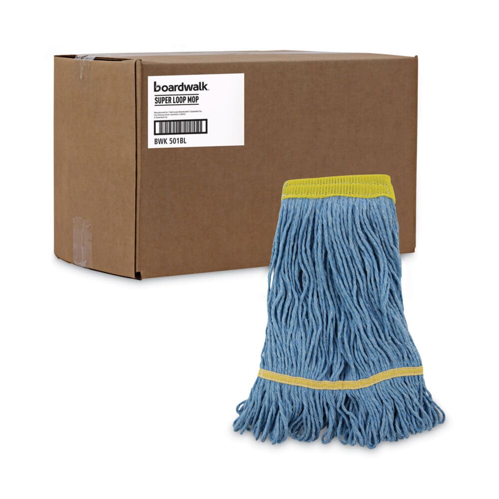 Super Loop Wet Mop Head, Cotton/Synthetic Fiber, 5" Headband, Small Size, Blue, 12/Carton - Image 8