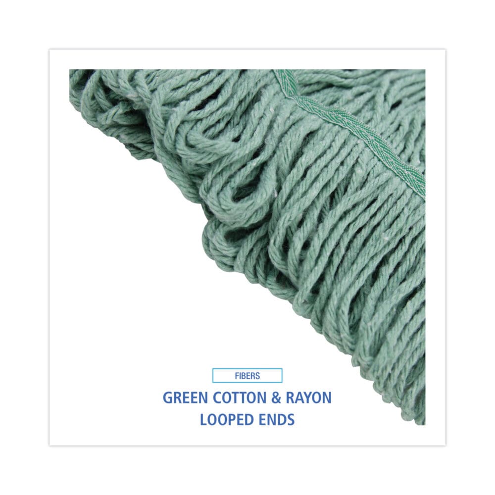 Mop Head, Premium Standard Head, Cotton/Rayon Fiber, Medium, Green, 12/Carton - Image 3