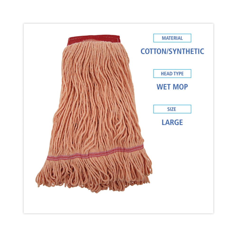 Super Loop Wet Mop Head, Cotton/Synthetic Fiber, 5" Headband, Large Size, Orange, 12/Carton - Image 2