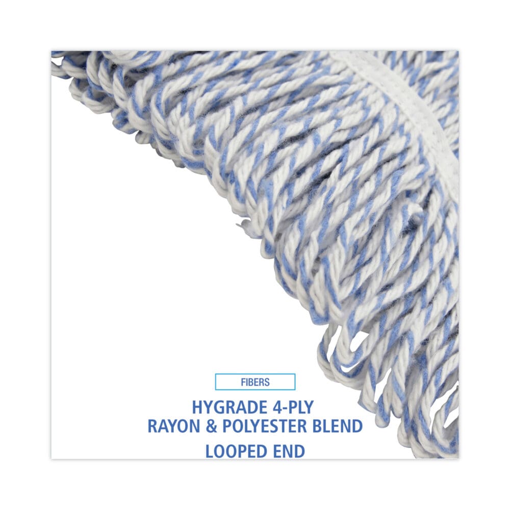 Mop Head, Floor Finish, Narrow, Rayon/Polyester, Large, White/Blue, 12/Carton - Image 3