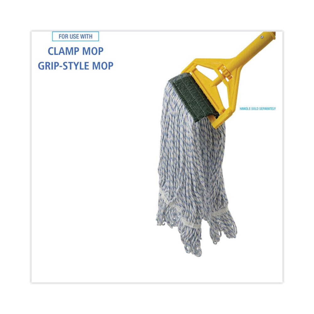 Mop Head, Floor Finish, Wide, Rayon/Polyester, Medium, White/Blue, 12/Carton - Image 2