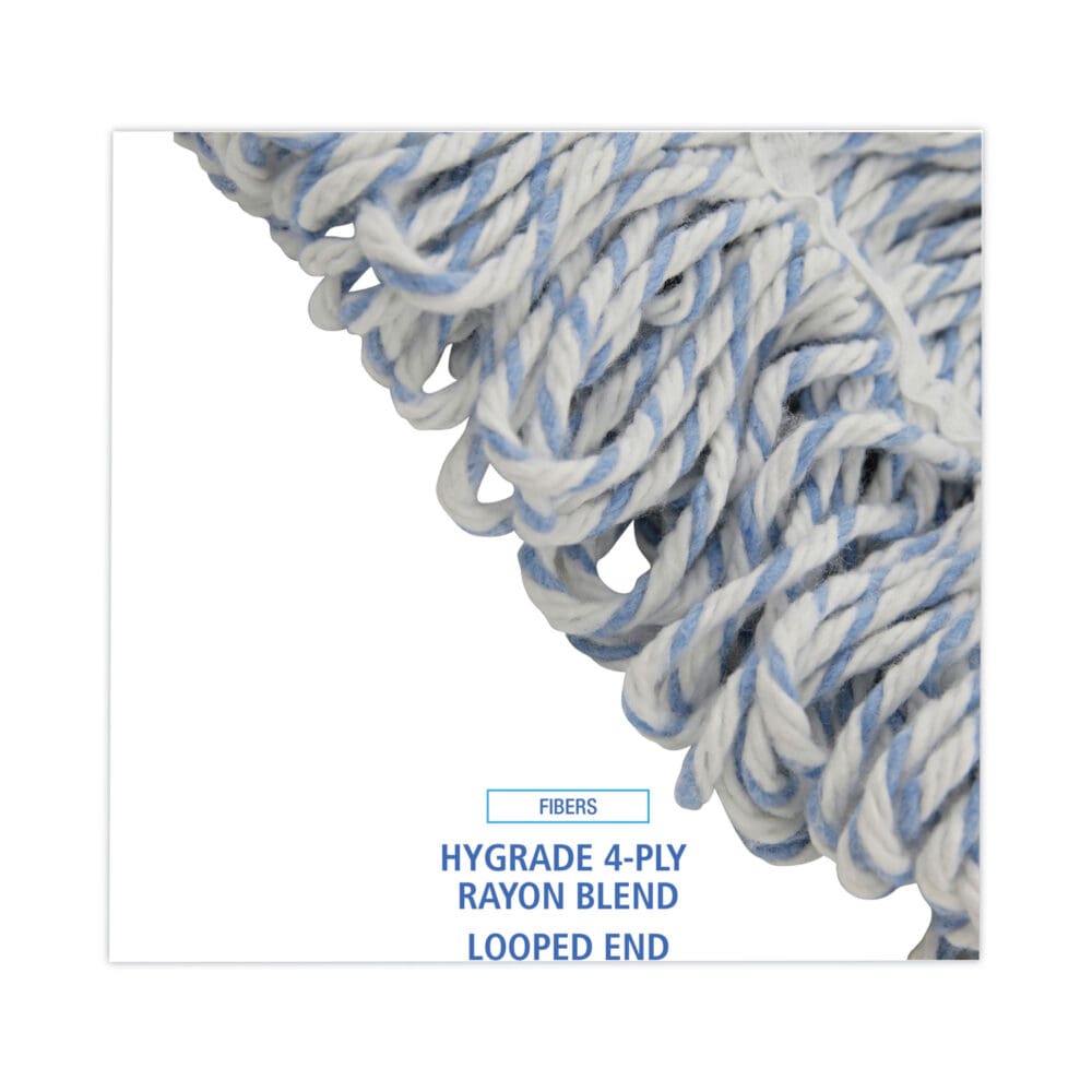 Mop Head, Floor Finish, Wide, Rayon/Polyester, Medium, White/Blue, 12/Carton - Image 3