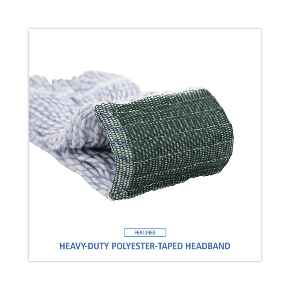 Mop Head, Floor Finish, Wide, Rayon/Polyester, Medium, White/Blue, 12/Carton - Image 5
