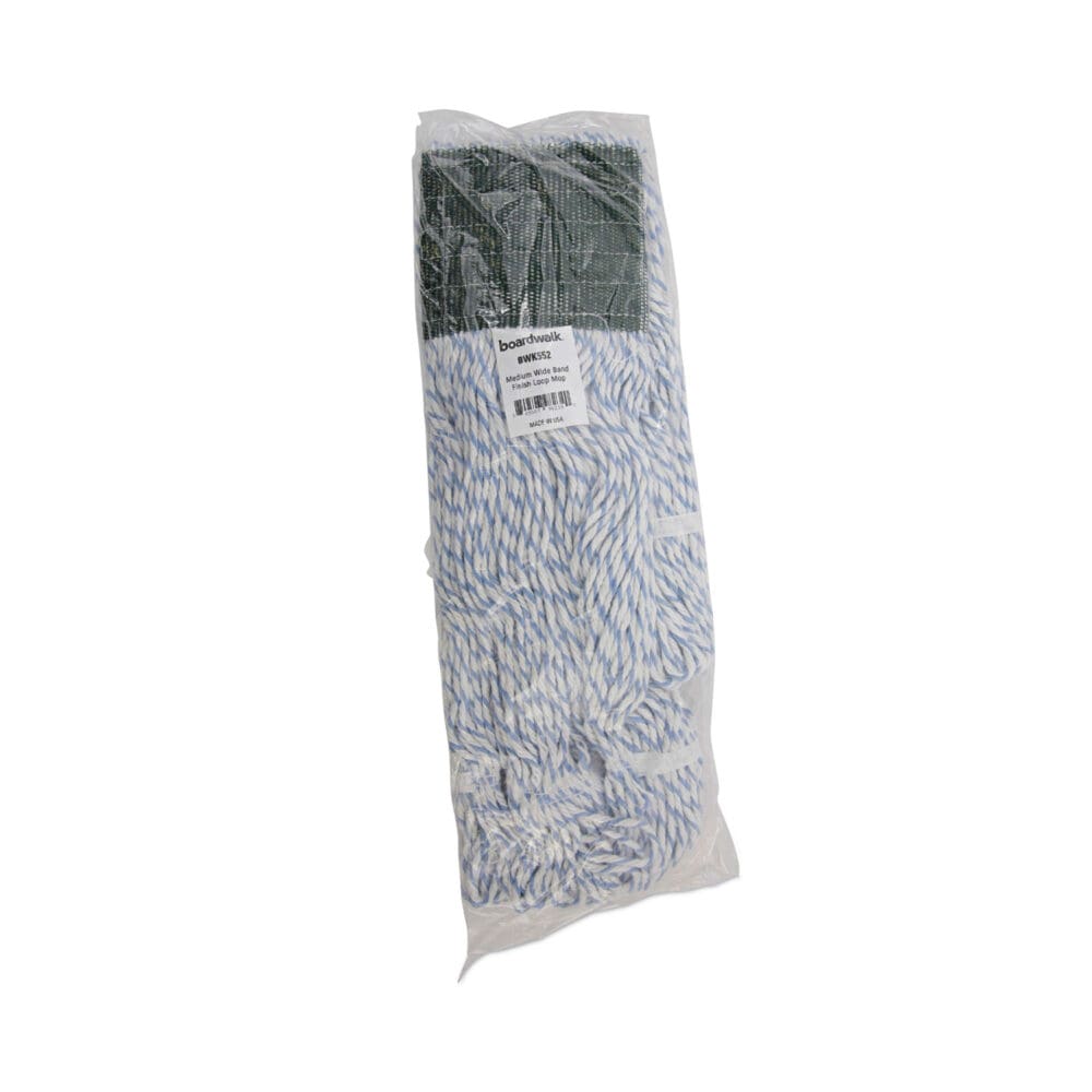 Mop Head, Floor Finish, Wide, Rayon/Polyester, Medium, White/Blue, 12/Carton - Image 6