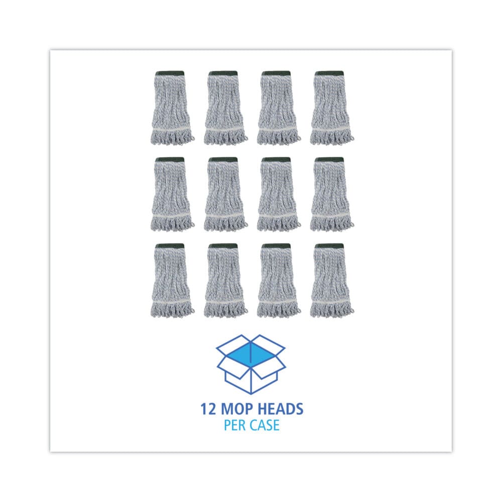 Mop Head, Floor Finish, Wide, Rayon/Polyester, Medium, White/Blue, 12/Carton - Image 7