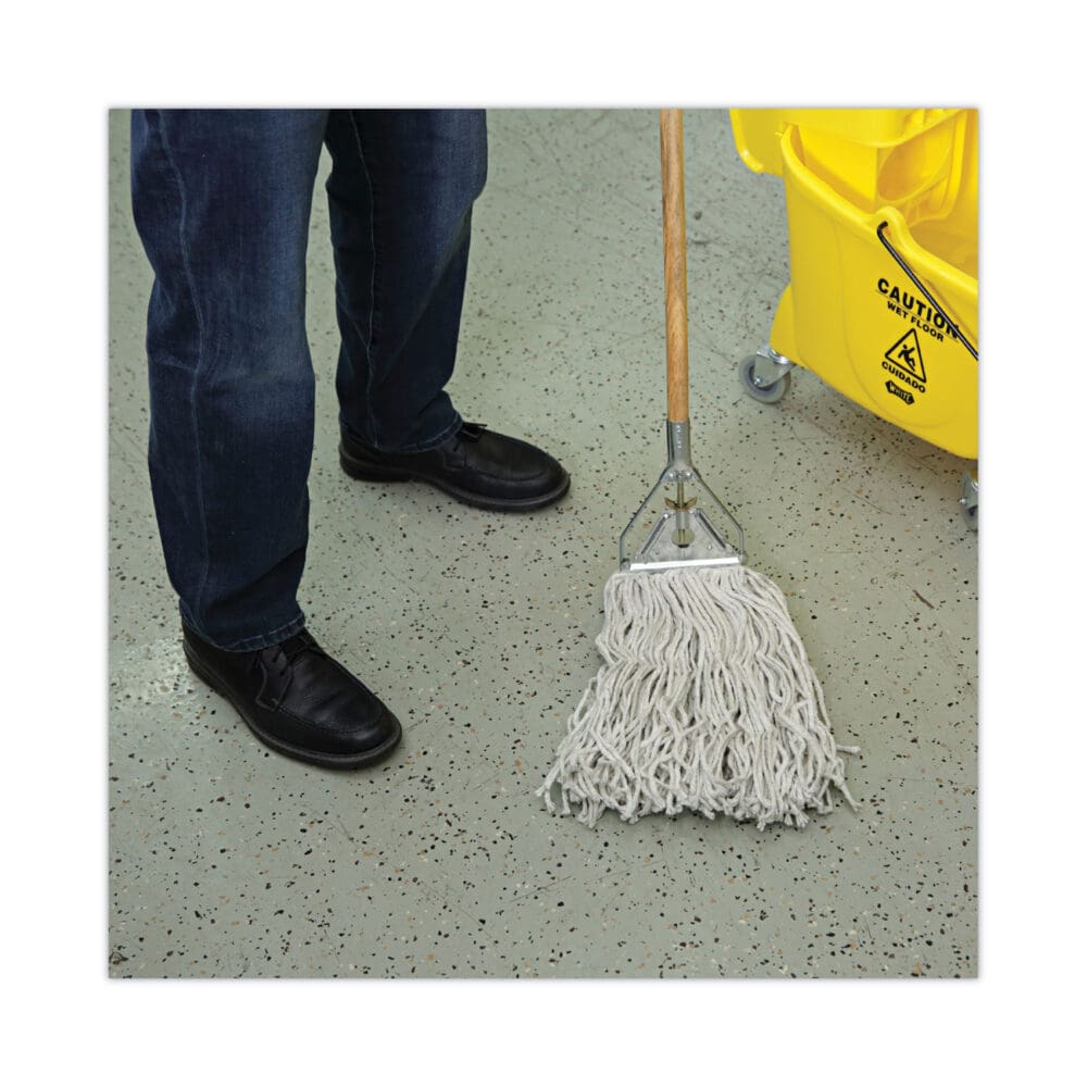 Quick Change Metal Head Wooden Mop Handle, Junior, 0.88" dia x 54", Natural - Image 4