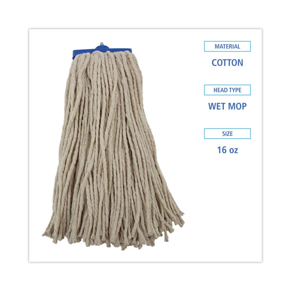 Cut-End Lie-Flat Wet Mop Head, Cotton, 16oz, White, 12/Carton - Image 9