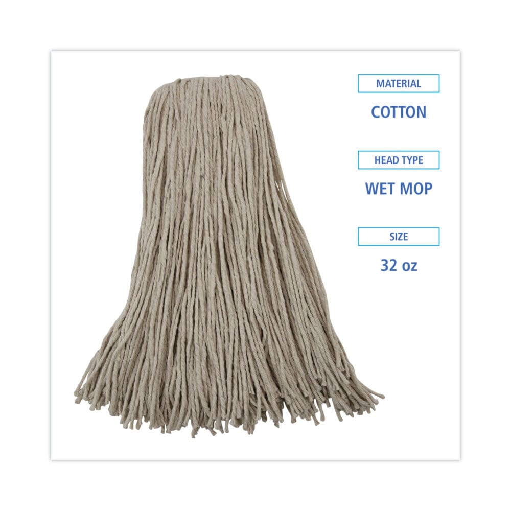 Mop Head, Economical Lie-Flat Head, Cotton Fiber, 32oz, White, 12/Carton - Image 8