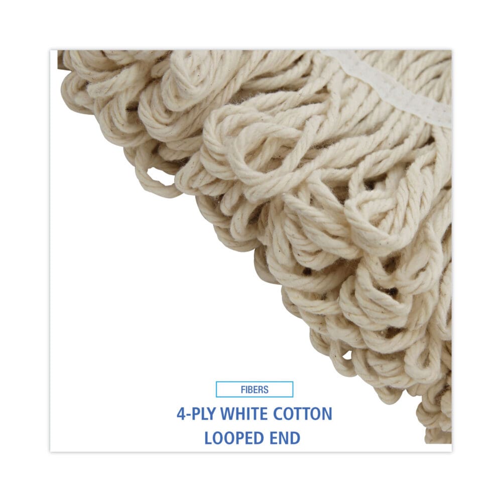 Mop Head, Lie-Flat Head, Cotton Fiber, 24 oz, White, 12/Carton - Image 6
