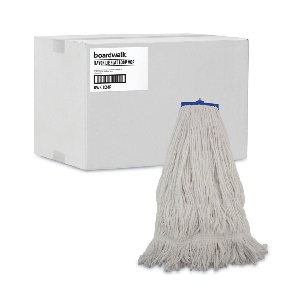 Mop Head, Lie-Flat Head, Rayon Fiber, 24oz, White, 12/Carton - Image 8