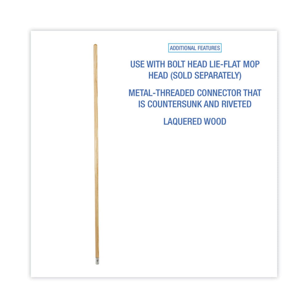 Lie-Flat Screw-In Mop Handle, Lacquered Wood, 1.13" dia x 60", Natural - Image 2