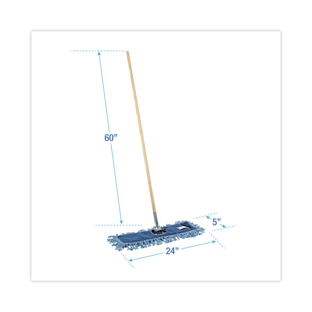 Dry Mopping Kit, 24 x 5 Blue Synthetic Head, 60" Natural Wood/Metal Handle - Image 6