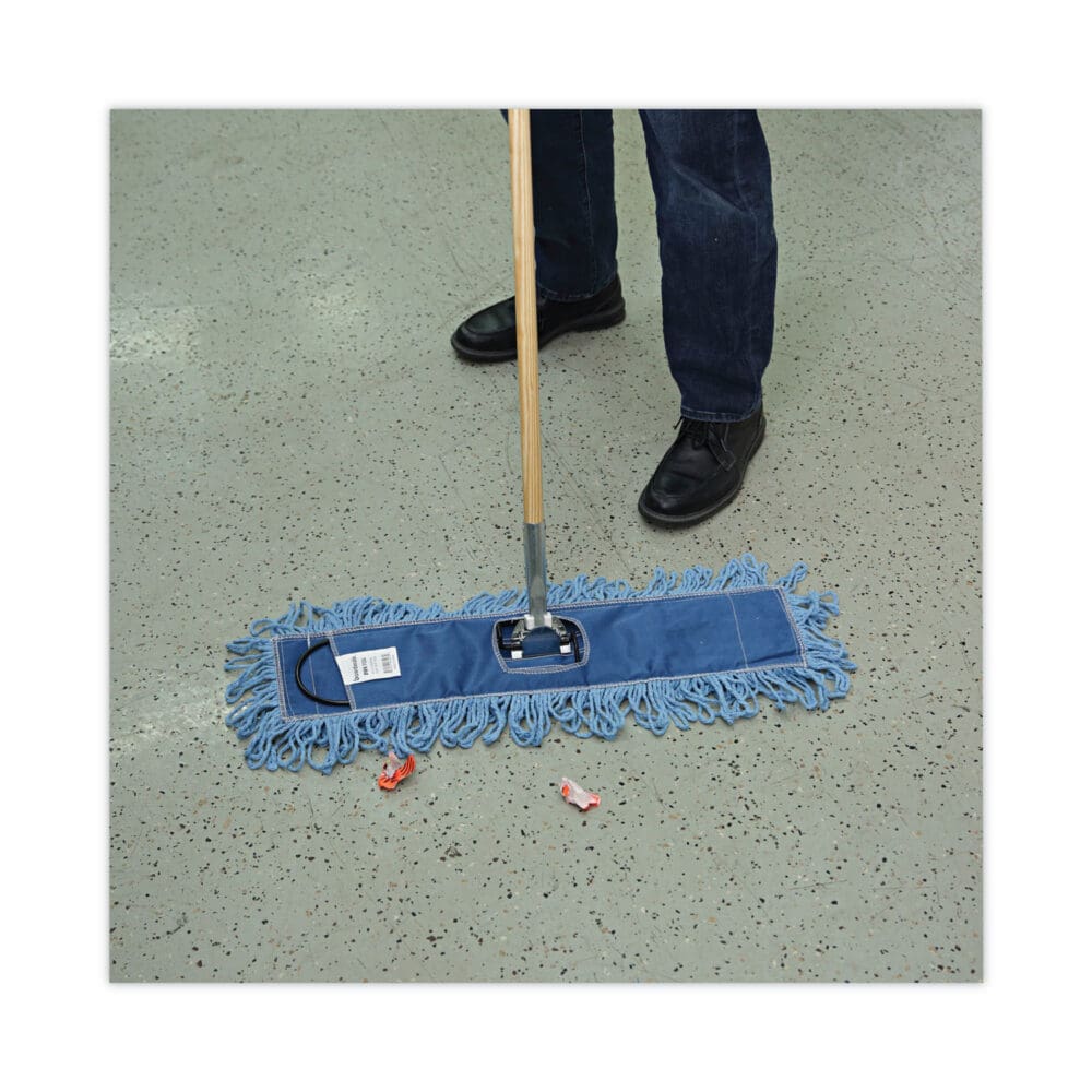 Dry Mopping Kit, 24 x 5 Blue Synthetic Head, 60" Natural Wood/Metal Handle - Image 4