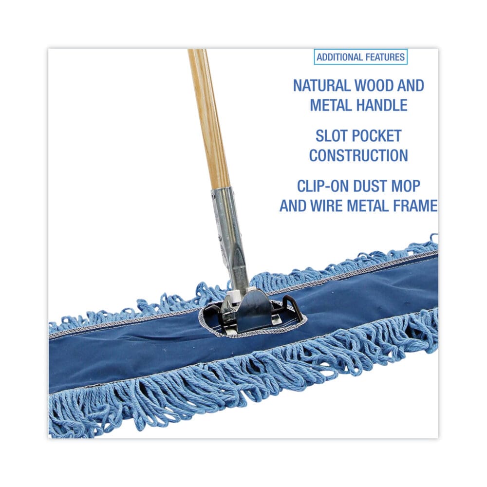 Dry Mopping Kit, 36 x 5 Blue Blended Synthetic Head, 60" Natural Wood/Metal Handle - Image 2