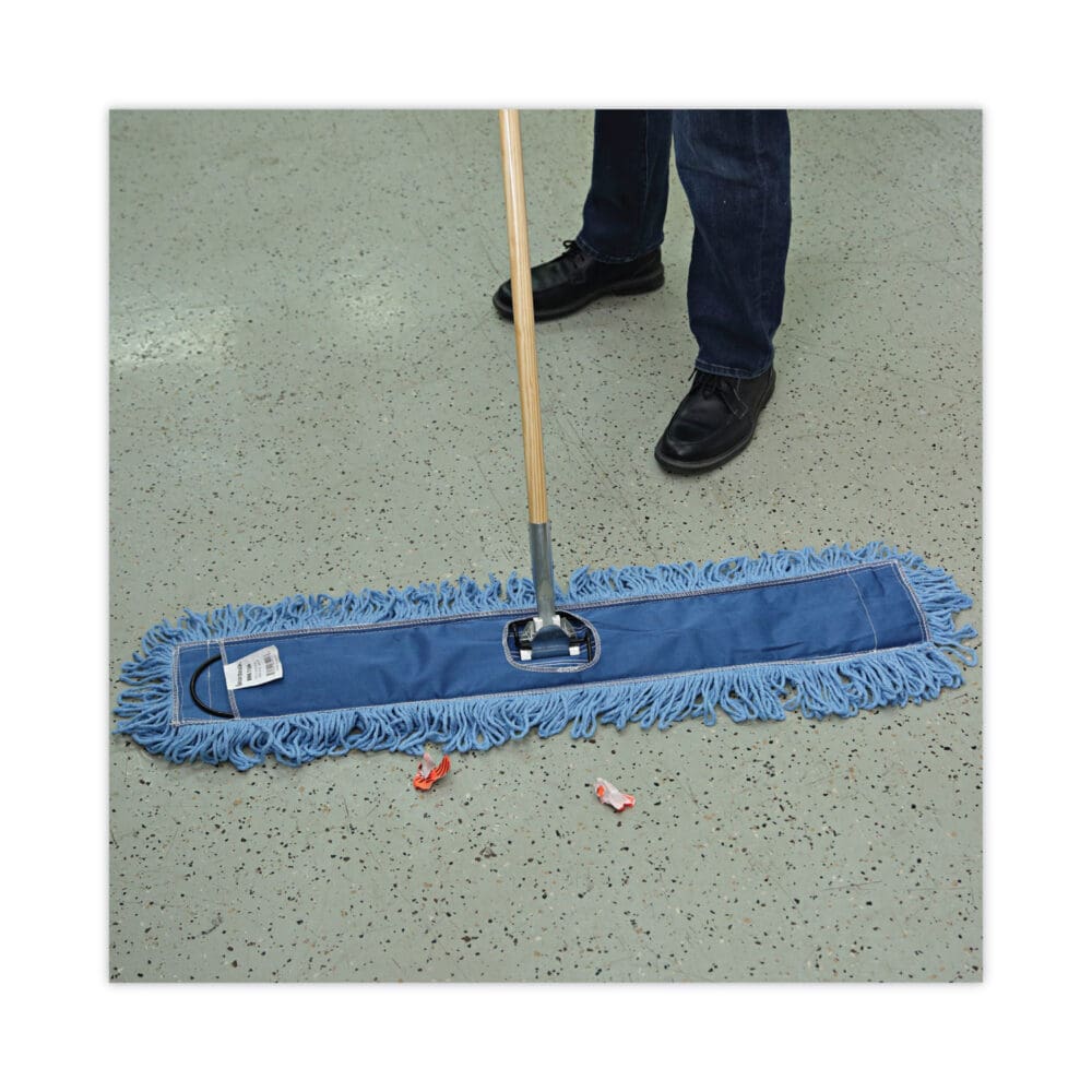 Dry Mopping Kit, 36 x 5 Blue Blended Synthetic Head, 60" Natural Wood/Metal Handle - Image 4