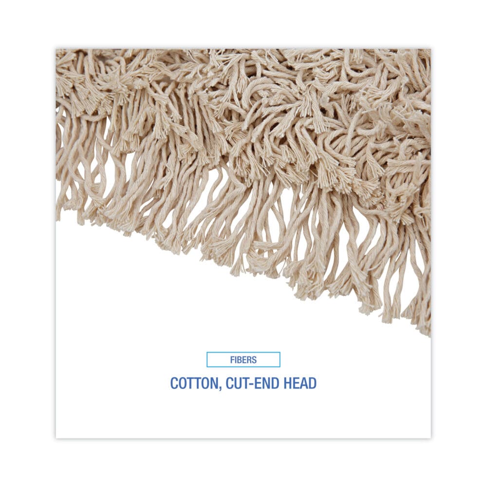 Cotton Dry Mopping Kit, 24 x 5 Natural Cotton Head, 60" Natural Wood Handle - Image 3