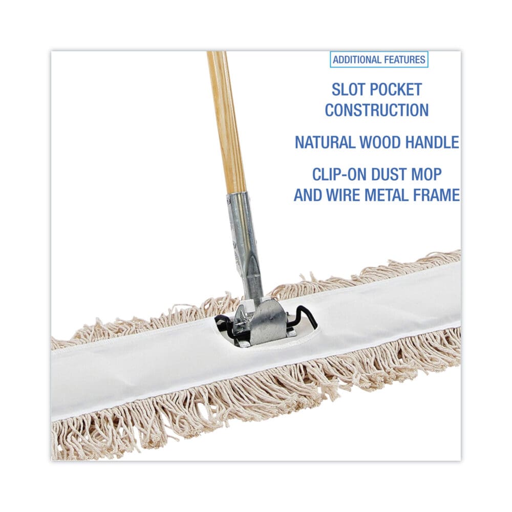 Cotton Dry Mopping Kit, 36 x 5 Natural Cotton Head, 60" Natural Wood Handle - Image 2