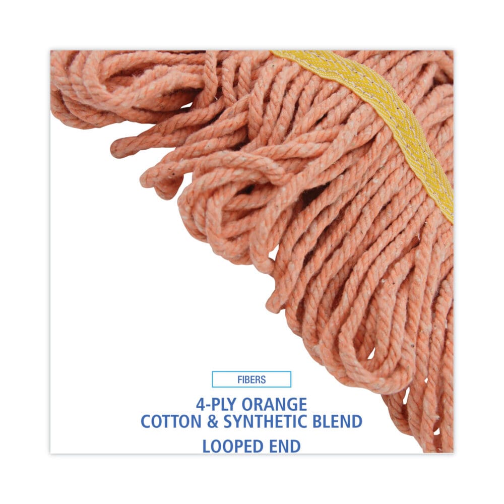 Super Loop Wet Mop Head, Cotton/Synthetic Fiber, 5" Headband, Small Size, Orange, 12/Carton - Image 3