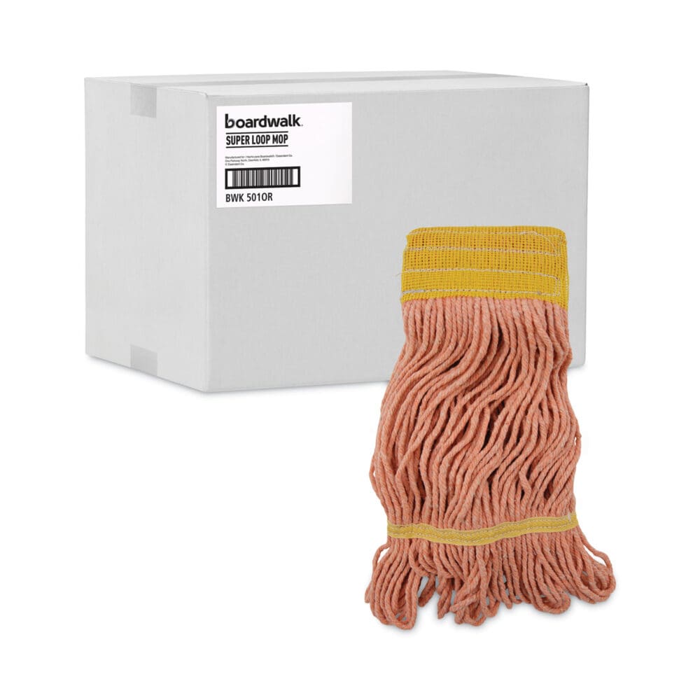 Super Loop Wet Mop Head, Cotton/Synthetic Fiber, 5" Headband, Small Size, Orange, 12/Carton - Image 8