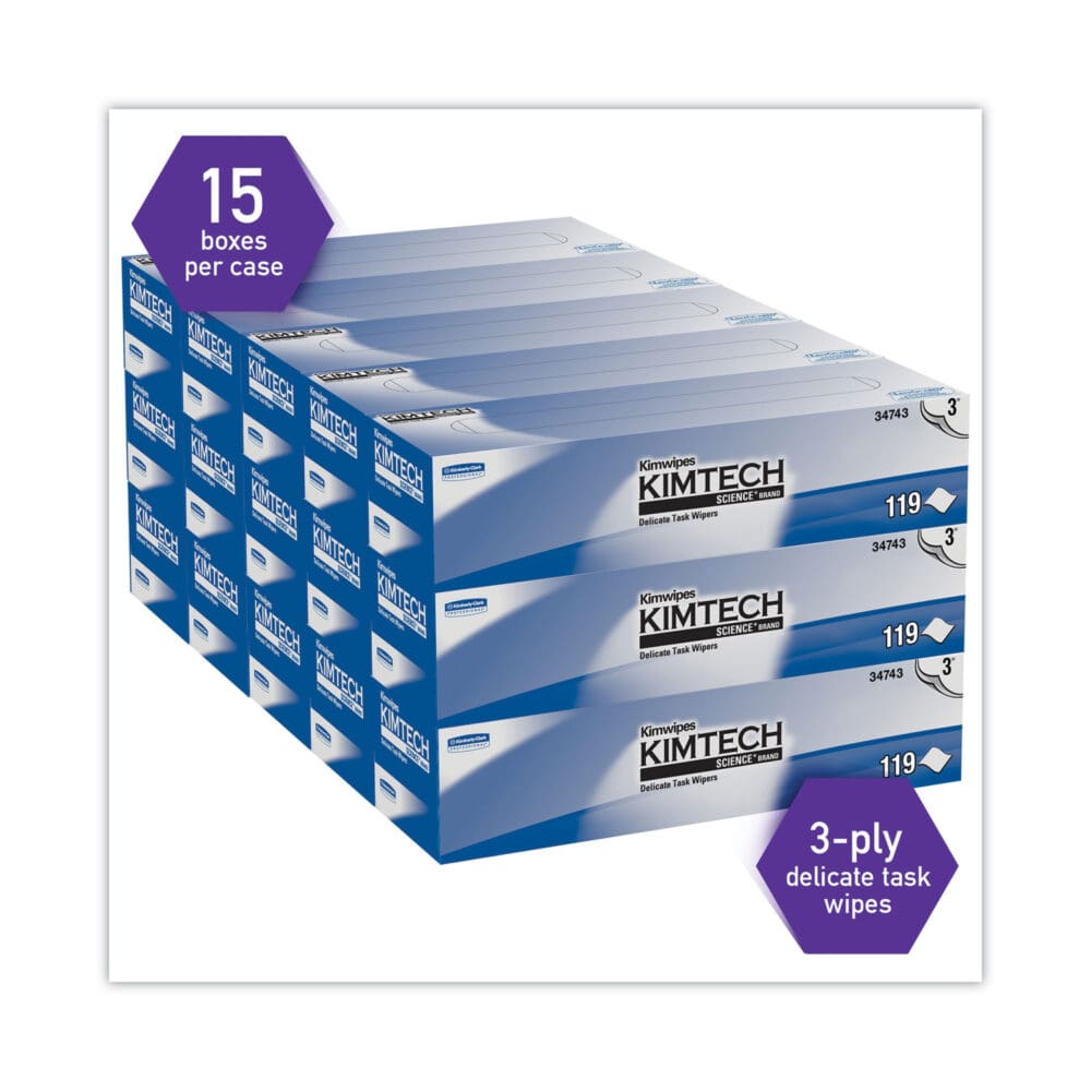 Kimwipes Delicate Task Wipers, 3-Ply, 11.8 x 11.8, Unscented, White, 100/Box, 15 Boxes/Carton - Image 3