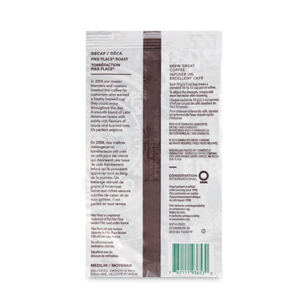 Coffee, Pike Place Decaf, 2 1/2 oz Packet, 18/Box - Image 2