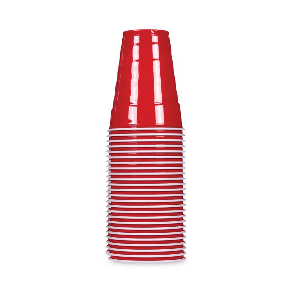 Easy Grip Disposable Plastic Party Cups, 18 oz, Red, 50/Pack, 8 Packs/Carton - Image 3